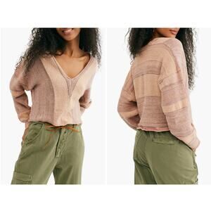 Free People Lemonade Stand Sweater Size Small V Neck Crop